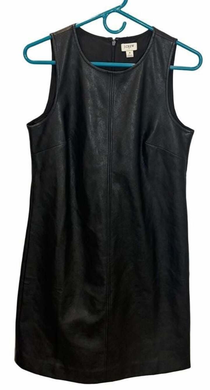 J.Crew Black Faux Leather Tank Sleeveless Shift Dress Sz 4 Timeless Minimalist